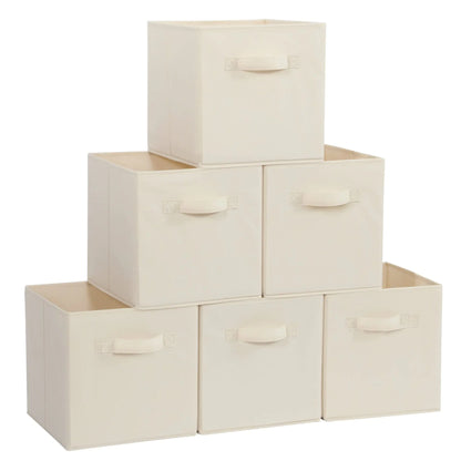 STORAGE MANIAC Storage Cubes 11 Inch Collapsible Storage Bins with Handles 6 Pack Fabric Foldable Bins for Organization Durable Storage Bins for Closet Shelves Offices Toys Beige