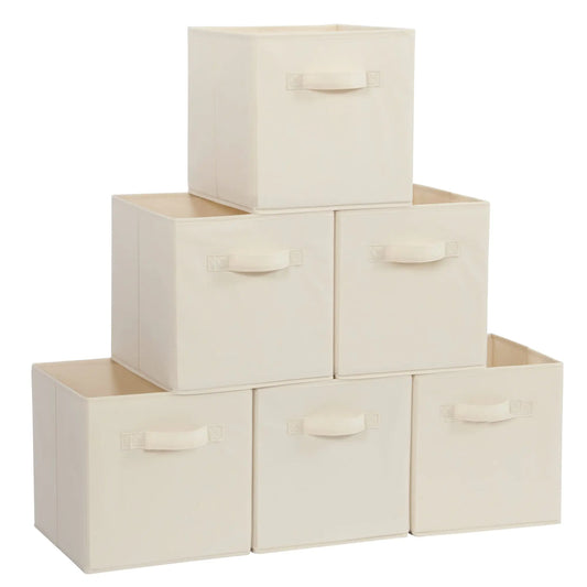 STORAGE MANIAC Storage Cubes 11 Inch Collapsible Storage Bins with Handles 6 Pack Fabric Foldable Bins for Organization Durable Storage Bins for Closet Shelves Offices Toys Beige